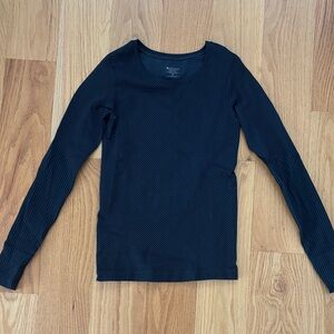 Athleta Navy Textured Striped Long Sleeve Baselayer Top